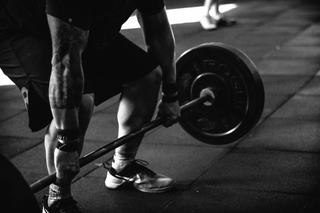 A man performing a deadlift.