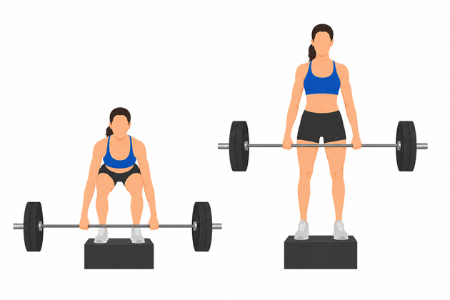 Illustration showing the start and end position of the deficit deadlift