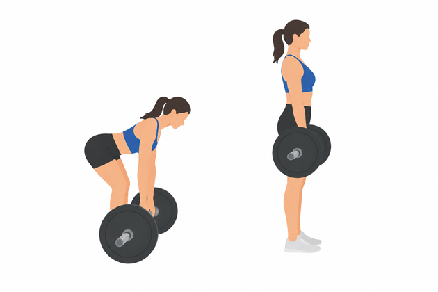 Illustration showing the start and end position of the stiff leg deadlift